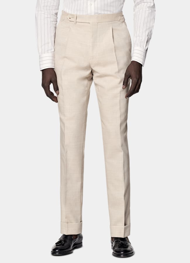 SUITSUPPLY All Season Wrinkle-Free 4-Ply Wool by Rogna, Italy Sand Tailored Fit Havana Suit