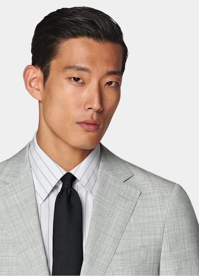 SUITSUPPLY All Season Pure S120's Tropical Wool by Vitale Barberis Canonico, Italy Light Grey Perennial Tailored Fit Havana Suit