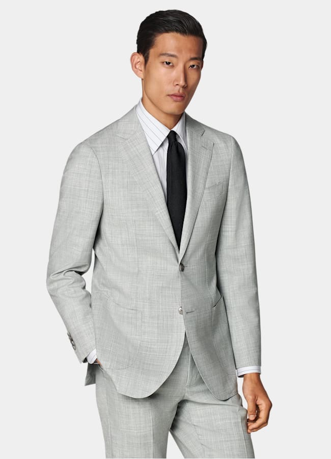 SUITSUPPLY All Season Pure S120's Tropical Wool by Vitale Barberis Canonico, Italy Light Grey Perennial Tailored Fit Havana Suit