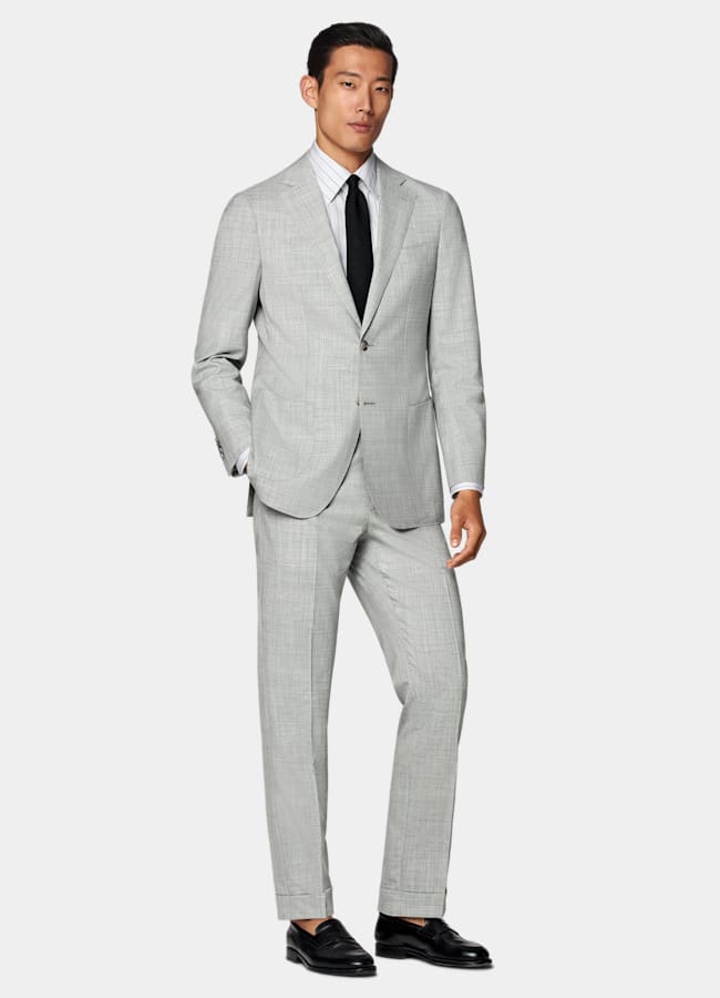 SUITSUPPLY All Season Pure S120's Tropical Wool by Vitale Barberis Canonico, Italy Light Grey Perennial Tailored Fit Havana Suit