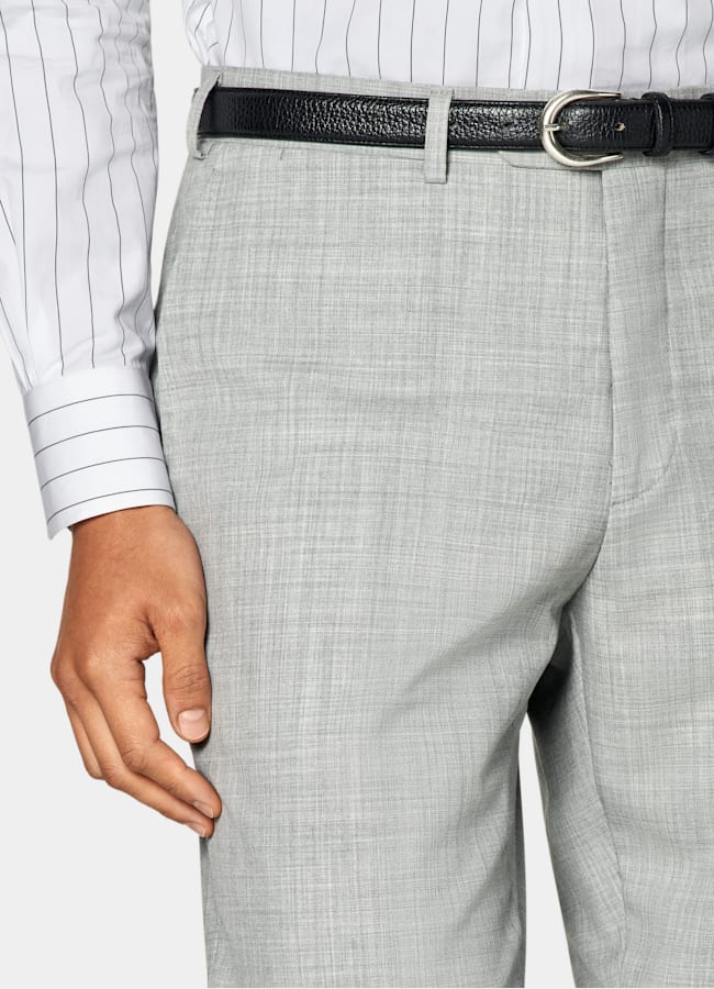 SUITSUPPLY All Season Pure S120's Tropical Wool by Vitale Barberis Canonico, Italy Light Grey Perennial Tailored Fit Havana Suit