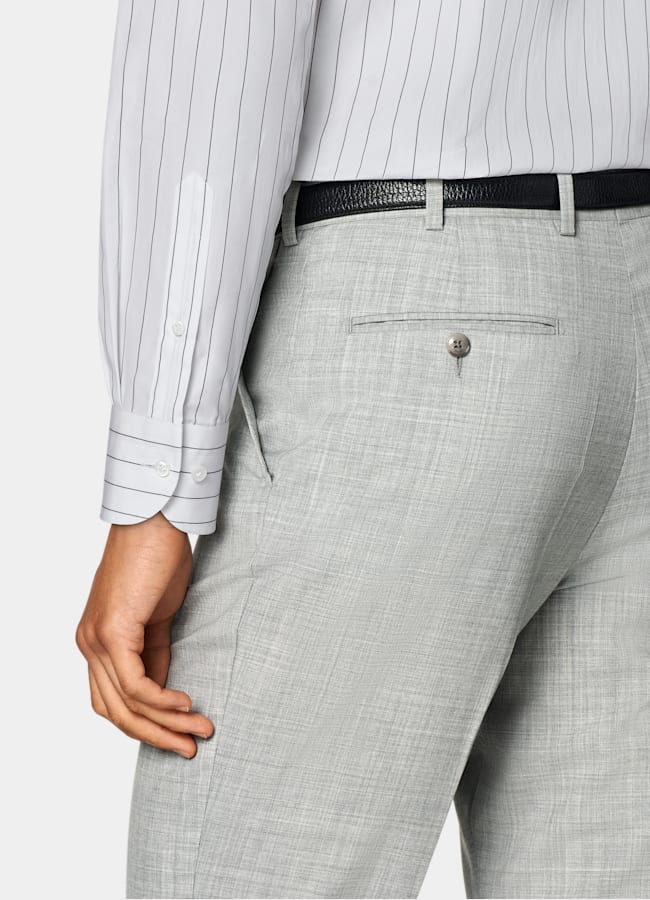 SUITSUPPLY All Season Pure S120's Tropical Wool by Vitale Barberis Canonico, Italy Light Grey Perennial Tailored Fit Havana Suit