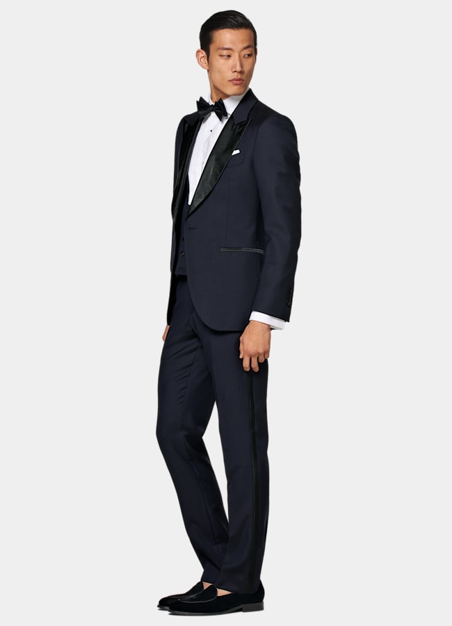 『TSJ SUITS 3P NAVY L』 Navy Three-Piece Tailored Fit Lazio Tuxedo in Pure S110's