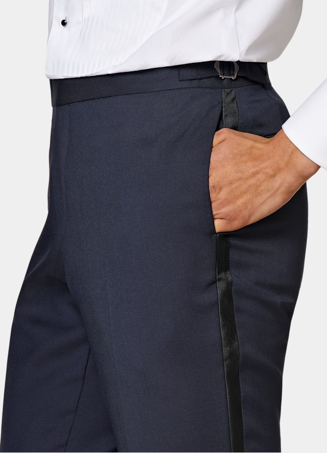 Navy Three-Piece Tailored Fit Lazio Tuxedo in Pure S110's