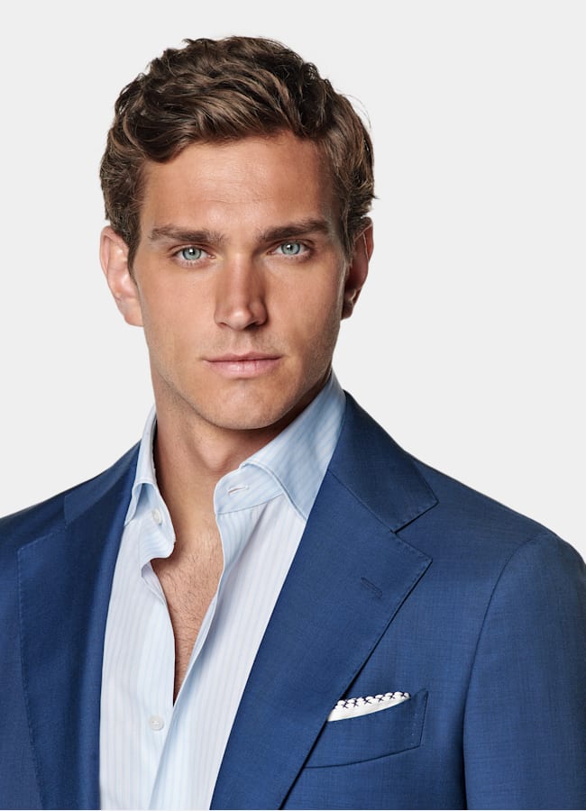 SUITSUPPLY All season Reine Schurwolle S110's von Vitale Barberis Canonico, Italien Havana Anzug mittelblau Tailored Fit