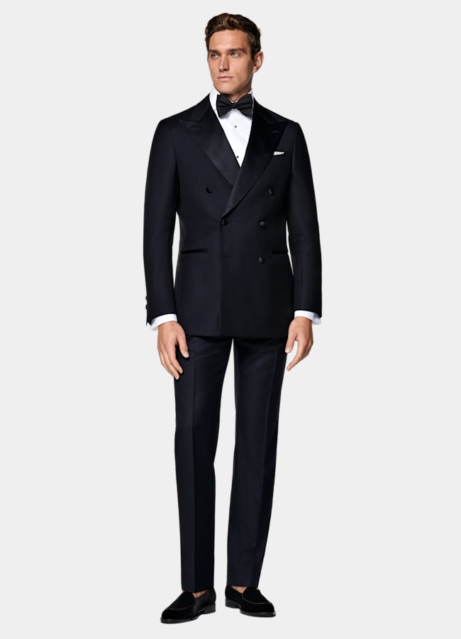 SUITSUPPLY All Season Ren S110's-ull från Vitale Barberis Canonico, Italien Havana marinblå smoking med tailored fit
