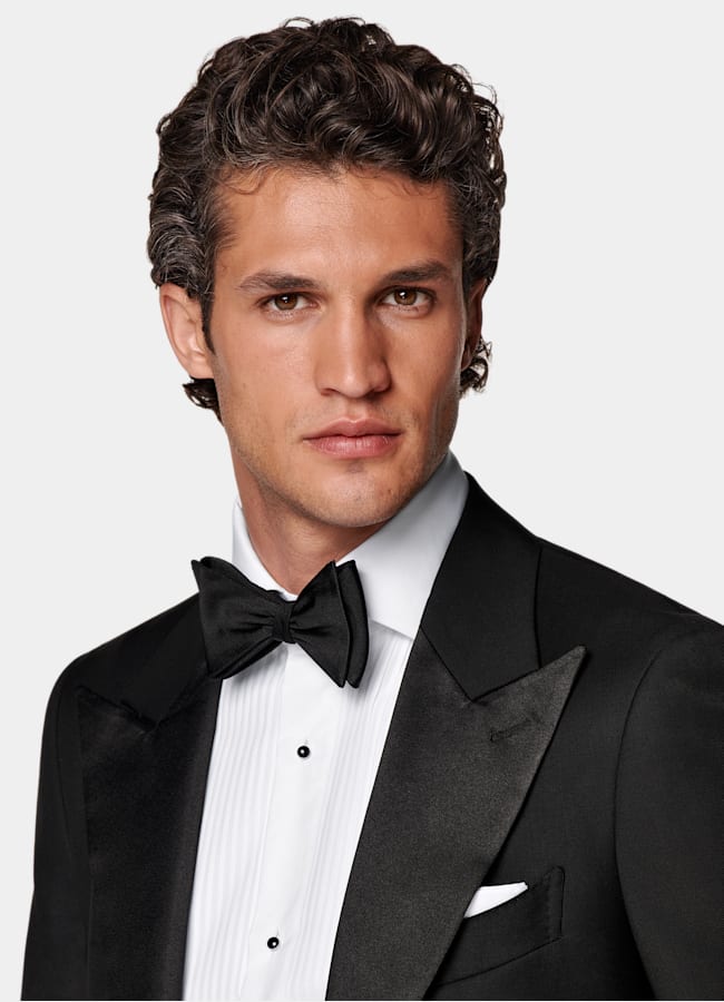 SUITSUPPLY All Season Pure S110's Wool by Vitale Barberis Canonico, Italy Black Three-Piece Tailored Fit Havana Tuxedo