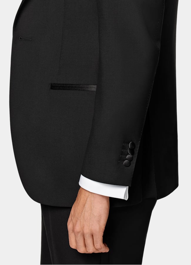 SUITSUPPLY All Season Pure S110's Wool by Vitale Barberis Canonico, Italy Black Three-Piece Tailored Fit Havana Tuxedo