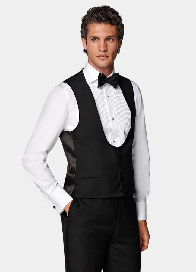 SUITSUPPLY All Season Pure S110's Wool by Vitale Barberis Canonico, Italy Black Three-Piece Tailored Fit Havana Tuxedo