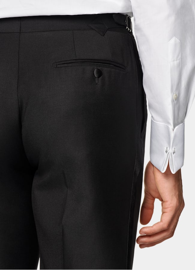 SUITSUPPLY All Season Pure S110's Wool by Vitale Barberis Canonico, Italy Black Three-Piece Tailored Fit Havana Tuxedo