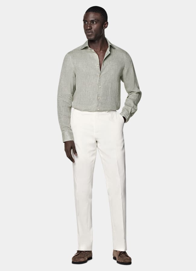 SUITSUPPLY Pure Linen by Albini, Italy Light Green Linen Shirt