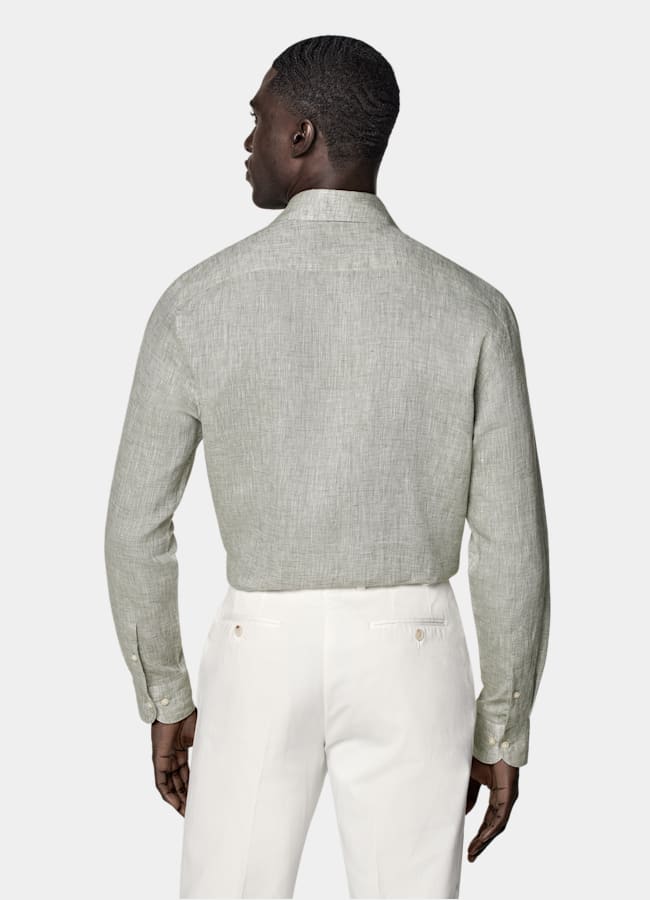 SUITSUPPLY Pure Linen by Albini, Italy Light Green Linen Shirt