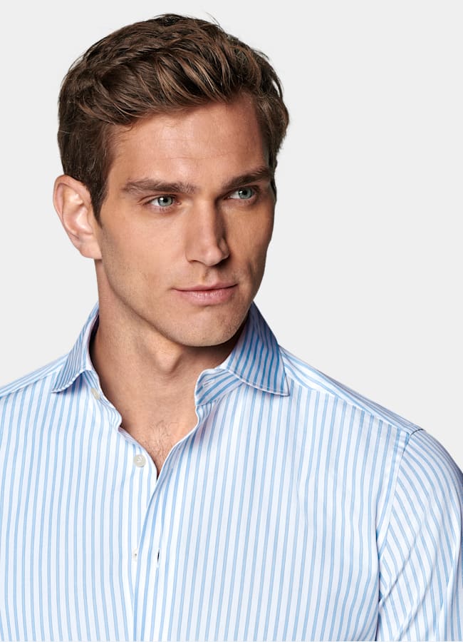 SUITSUPPLY Coton égyptien - Thomas Mason, Italie Chemise coupe ajustée en popeline bleue à rayures