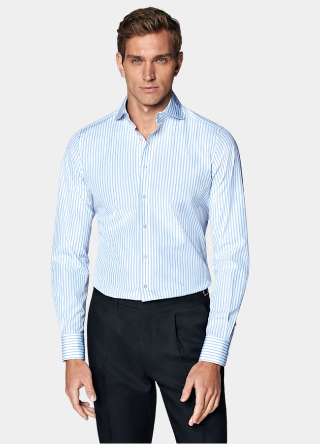 SUITSUPPLY Coton égyptien - Thomas Mason, Italie Chemise coupe ajustée en popeline bleue à rayures