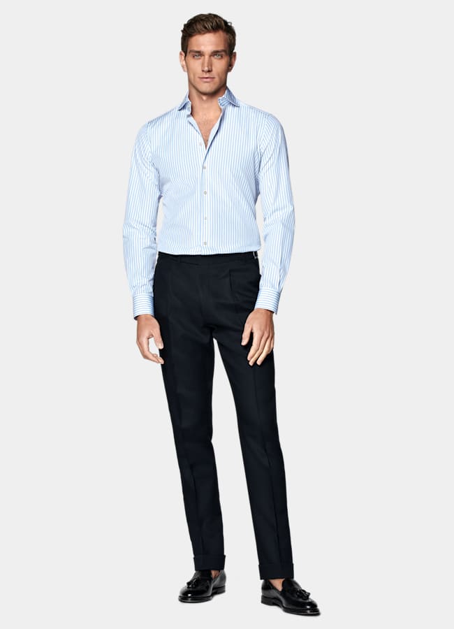 SUITSUPPLY Coton égyptien - Thomas Mason, Italie Chemise coupe ajustée en popeline bleue à rayures