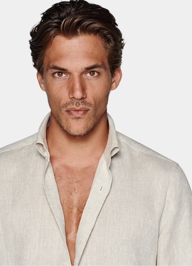 SUITSUPPLY Pure Linen by Albini, Italy Sand Linen Shirt