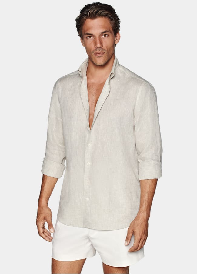 SUITSUPPLY Pure Linen by Albini, Italy Sand Linen Shirt