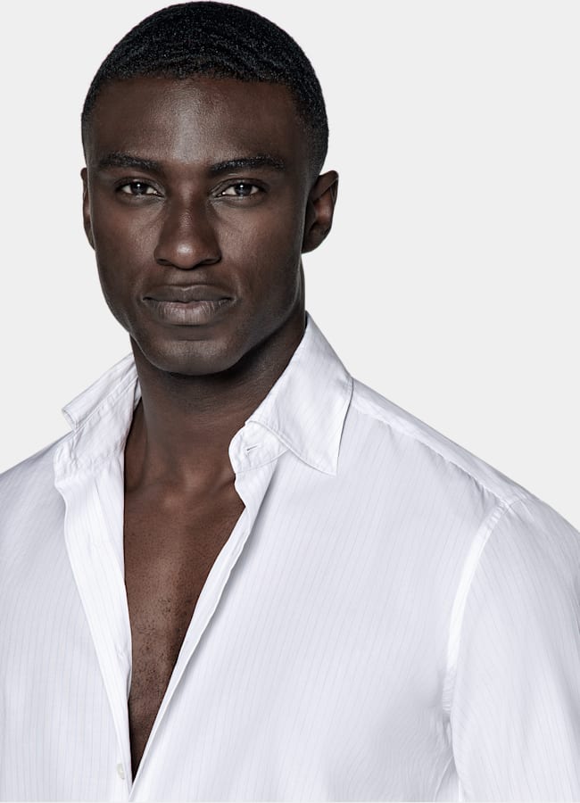 SUITSUPPLY Egyptian Cotton by Albini, Italy White Striped Cotton Shirt