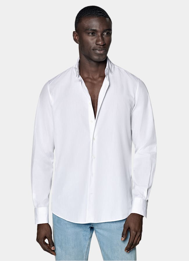 SUITSUPPLY Egyptian Cotton by Albini, Italy White Striped Cotton Shirt