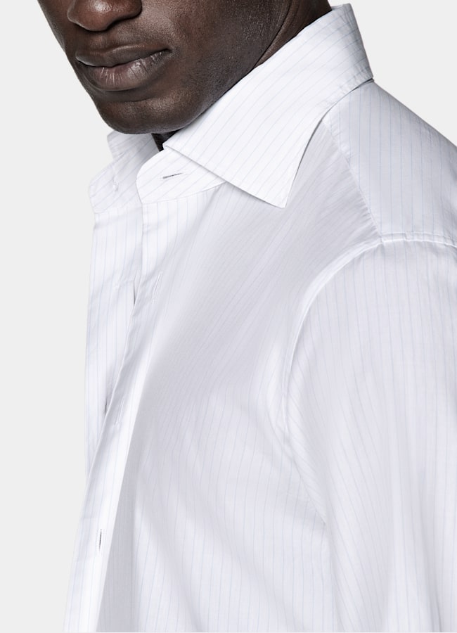 SUITSUPPLY Egyptian Cotton by Albini, Italy White Striped Cotton Shirt