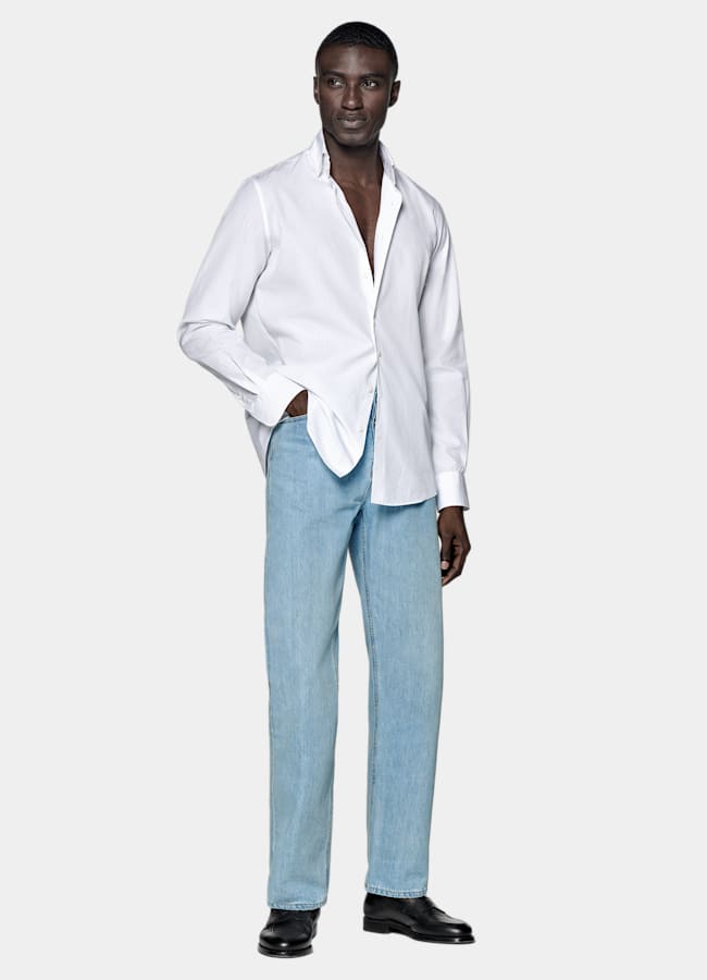 SUITSUPPLY Egyptian Cotton by Albini, Italy White Striped Cotton Shirt