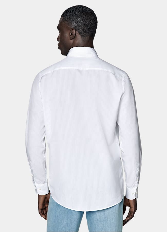 SUITSUPPLY Egyptian Cotton by Albini, Italy White Striped Cotton Shirt