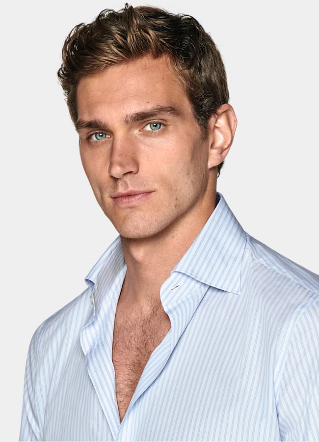 SUITSUPPLY Coton égyptien - Albini, Italie Chemise coupe ajustée en popeline bleu clair à rayures