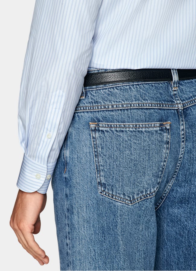 SUITSUPPLY Coton égyptien - Albini, Italie Chemise coupe ajustée en popeline bleu clair à rayures