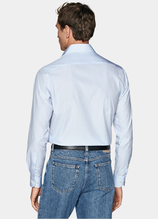 SUITSUPPLY Coton égyptien - Albini, Italie Chemise coupe ajustée en popeline bleu clair à rayures