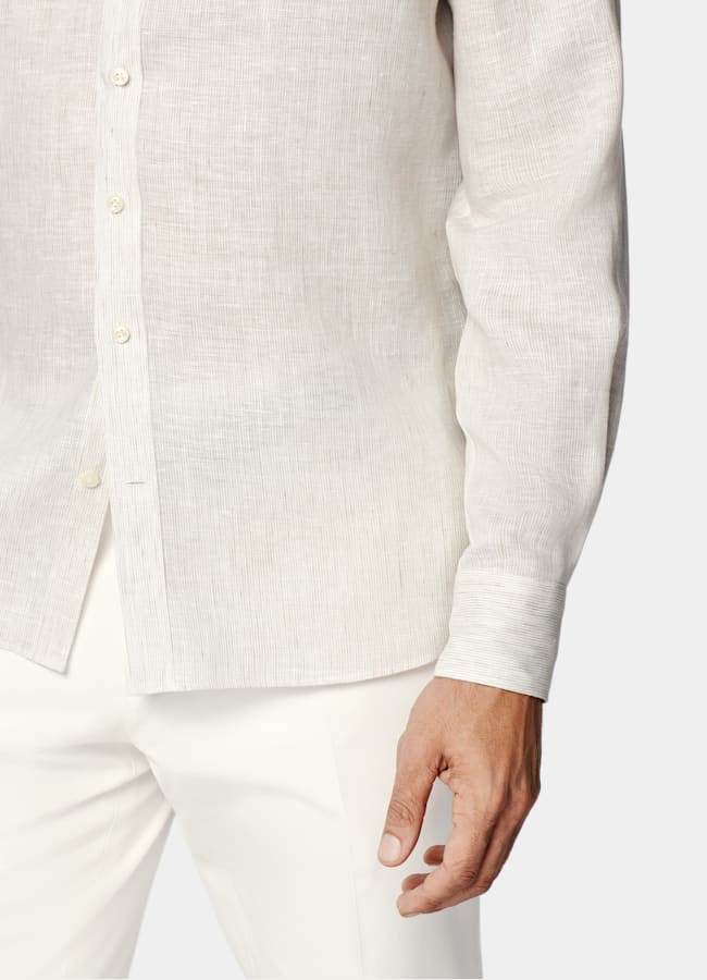 SUITSUPPLY Pure Linen by Albini, Italy Light Brown Striped Linen Shirt