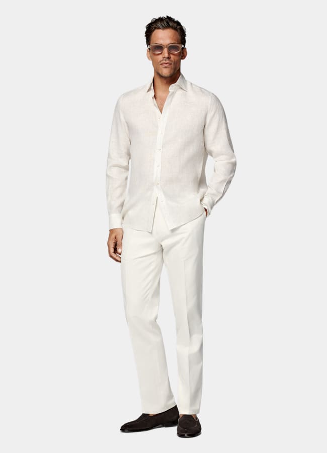 SUITSUPPLY Pure Linen by Albini, Italy Light Brown Striped Linen Shirt