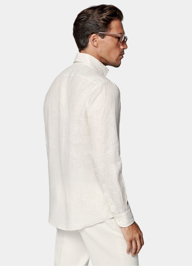 SUITSUPPLY Pure Linen by Albini, Italy Light Brown Striped Linen Shirt