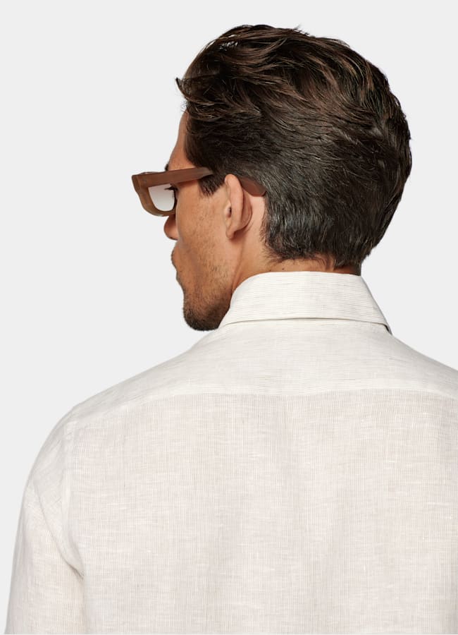 SUITSUPPLY Pure Linen by Albini, Italy Light Brown Striped Linen Shirt