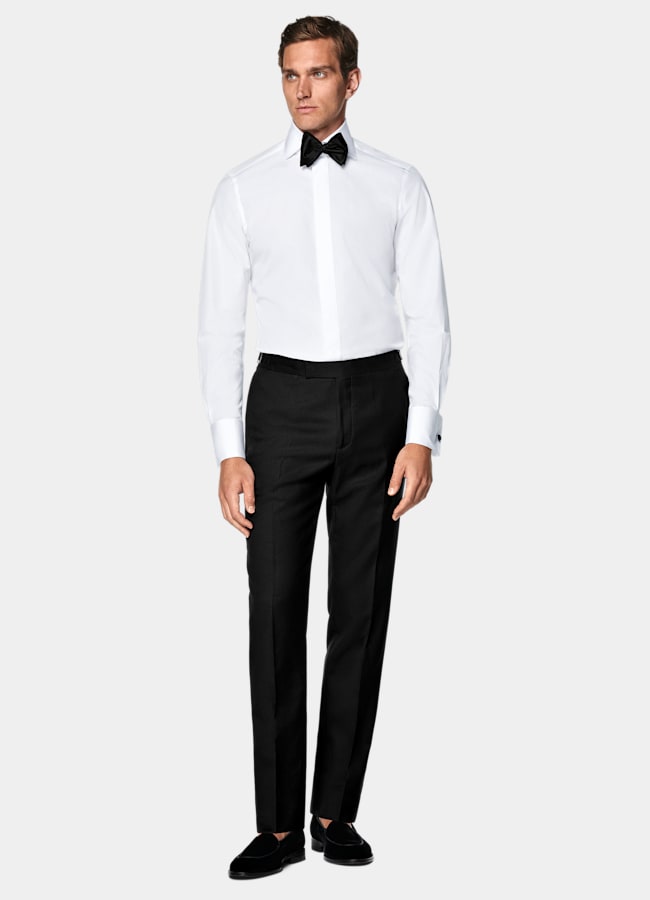 SUITSUPPLY Egyptian Cotton by Testa 1919 Srl, Italy White Twill Tailored Fit Tuxedo Shirt