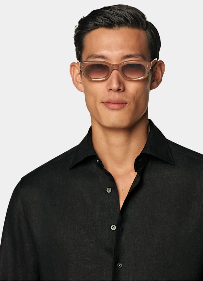 SUITSUPPLY Pure Linen by Albini, Italy Black Linen Shirt