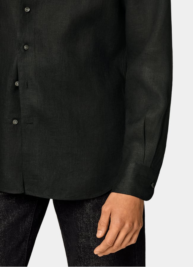 SUITSUPPLY Pure Linen by Albini, Italy Black Linen Shirt