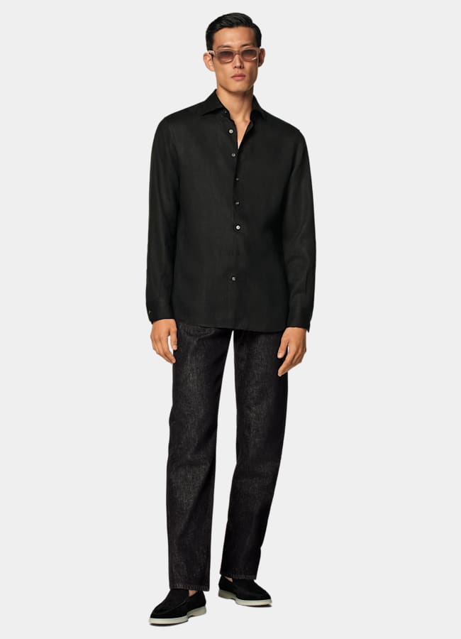 SUITSUPPLY Pure Linen by Albini, Italy Black Linen Shirt