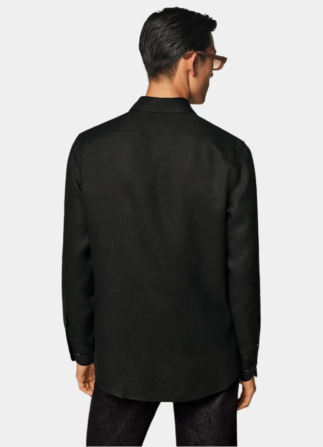 SUITSUPPLY Pure Linen by Albini, Italy Black Linen Shirt