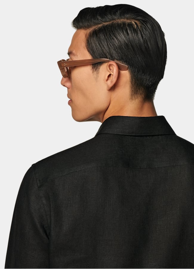 SUITSUPPLY Pure Linen by Albini, Italy Black Linen Shirt