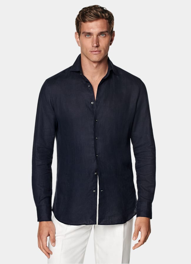 SUITSUPPLY Pure Linen by Albini, Italy Navy Linen Shirt