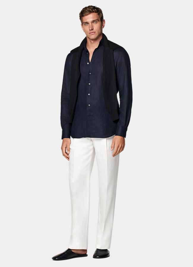 SUITSUPPLY Pure Linen by Albini, Italy Navy Linen Shirt