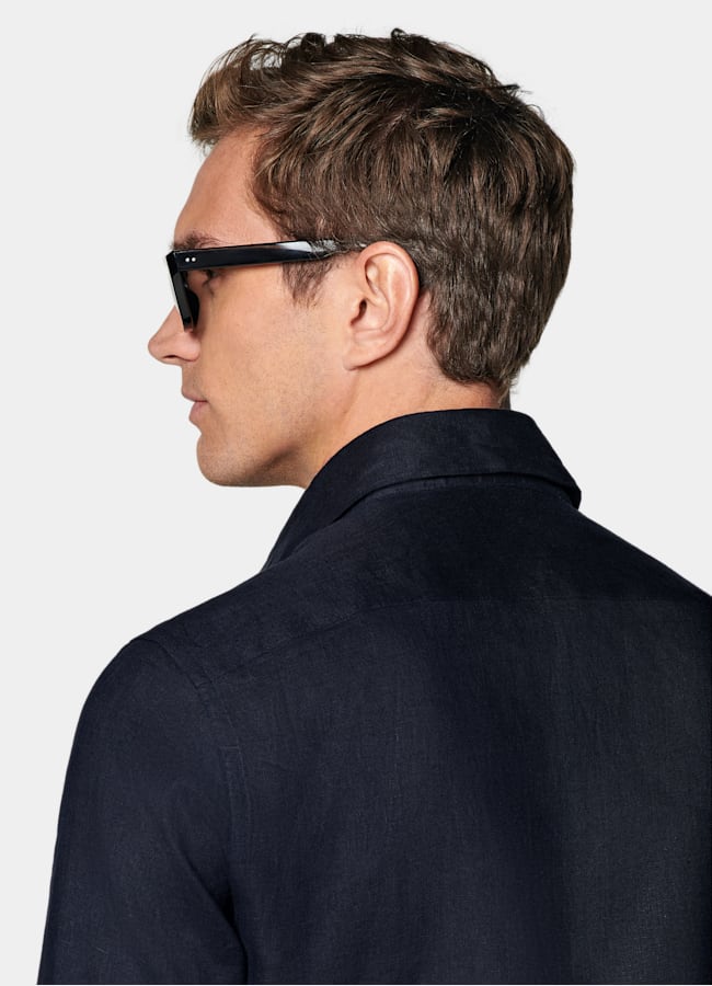 SUITSUPPLY Pure Linen by Albini, Italy Navy Linen Shirt