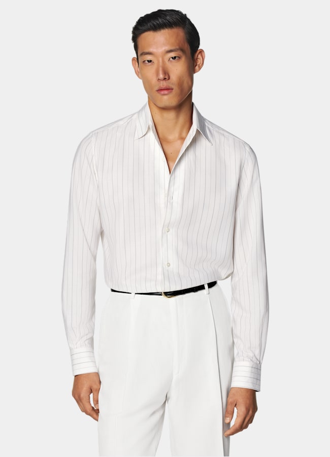 SUITSUPPLY Lyocell by Testa 1919 Srl, Italy Off-White Striped Lyocell Shirt
