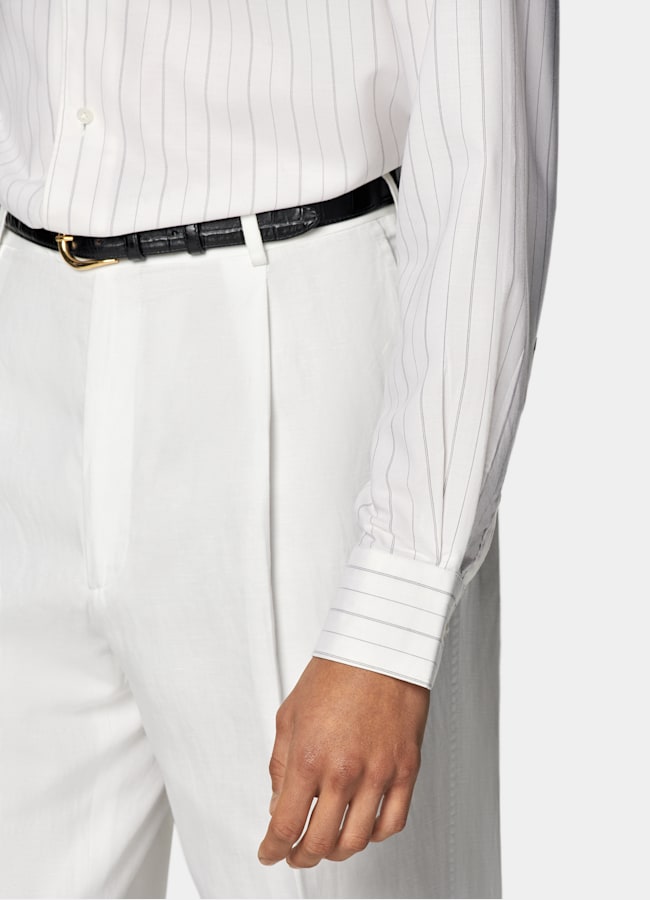 SUITSUPPLY Lyocell by Testa 1919 Srl, Italy Off-White Striped Lyocell Shirt