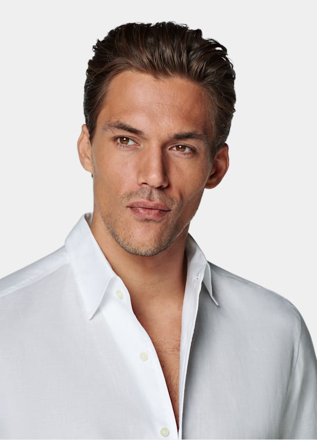 SUITSUPPLY Cotton Linen by Testa 1919 Srl, Italy White Classic Collar Shirt