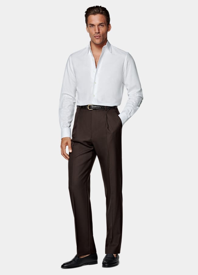 SUITSUPPLY Cotton Linen by Testa 1919 Srl, Italy White Classic Collar Shirt