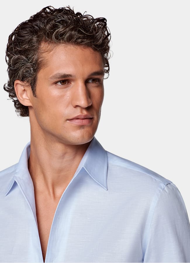 SUITSUPPLY Cotone e lino - Testa 1919 Srl, Italia Camicia azzurra colletto classico