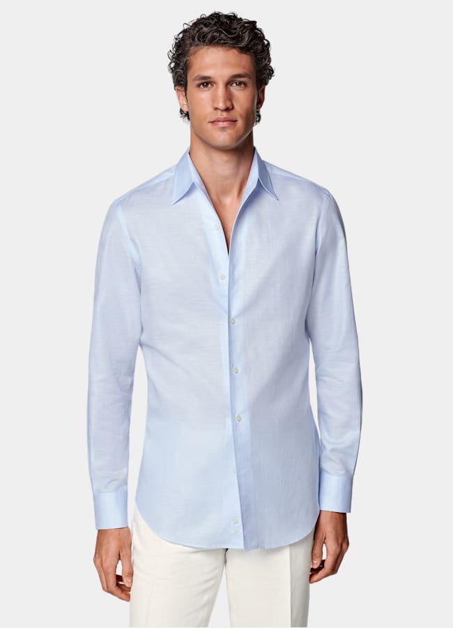 SUITSUPPLY Cotone e lino - Testa 1919 Srl, Italia Camicia azzurra colletto classico