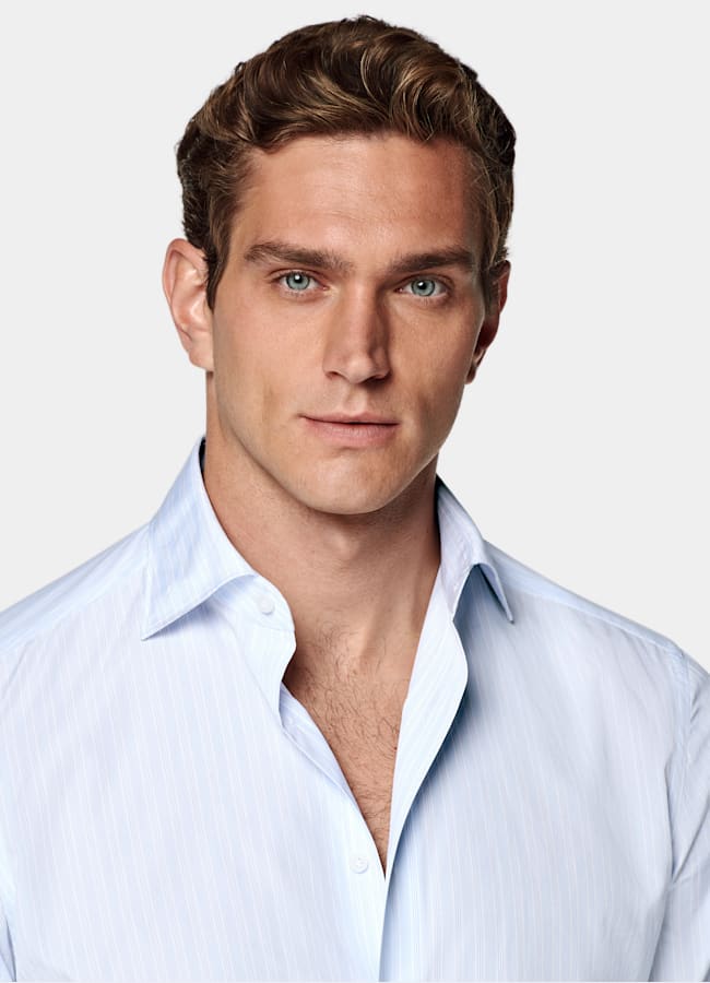 SUITSUPPLY Egyptian Cotton by Albini, Italy Light Blue Striped Widespread Collar Shirt