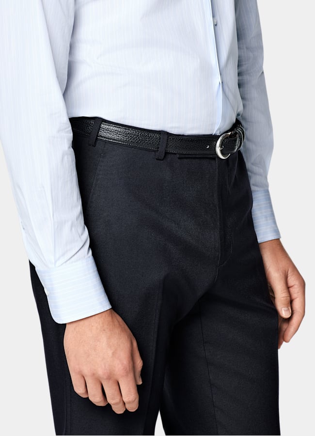 SUITSUPPLY Egyptian Cotton by Albini, Italy Light Blue Striped Widespread Collar Shirt